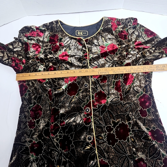 R&K Red and Black Floral Blazer And Skirt Velvet Boho Whinisigoth Vintage - Picture 7 of 15